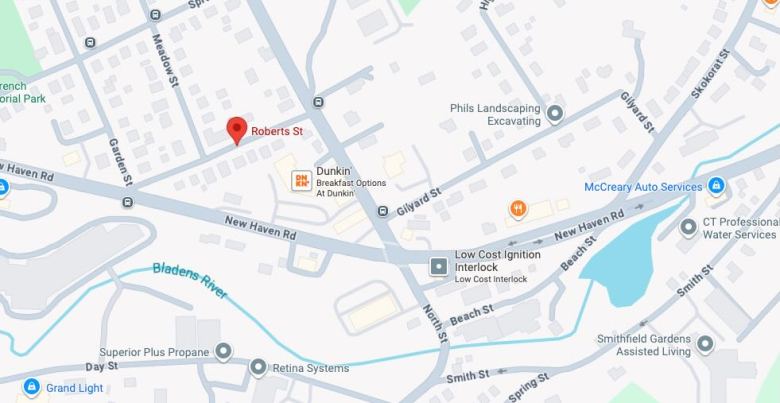 A Google Maps image showing the area of Roberts Street and New Haven Road.