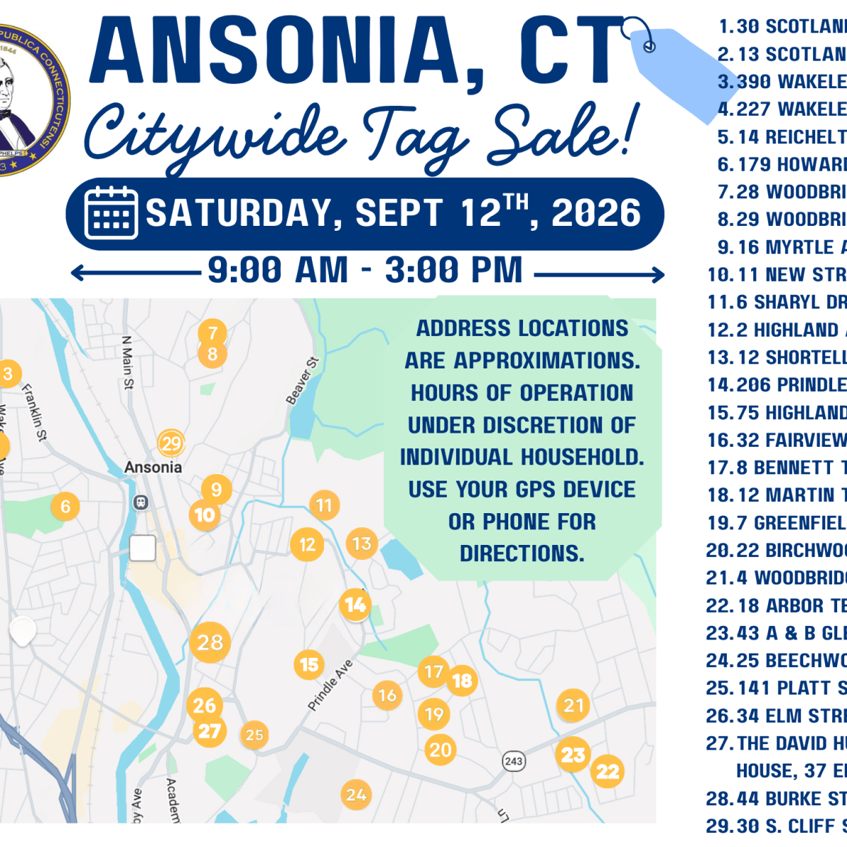 Ansonia Hosting City-Wide Tag Sale Sept. 12